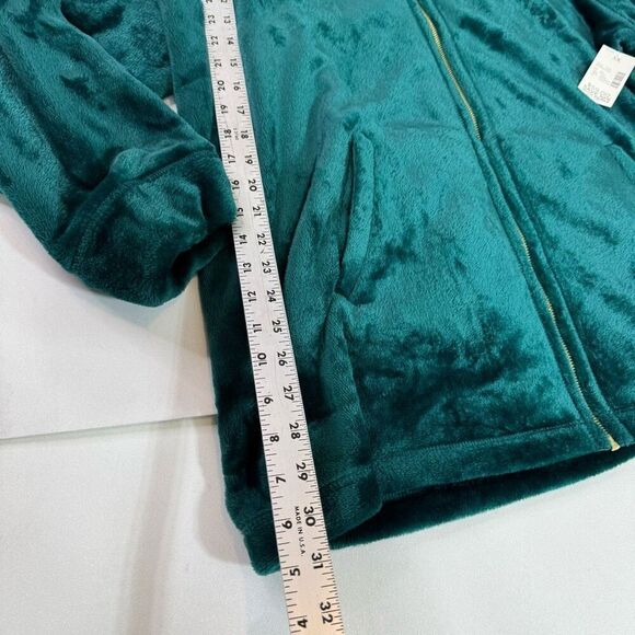 Catherine's Fleece Jacket Womens 3X Green Full Zip New Fuzzy Mock Neck - Picture 6 of 8
